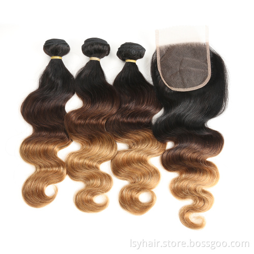 2019 Best Selling Ombre 3 Tones 1b 4 24 30 Color Body Wave Brazilian Human Hair Weave Bundles With Closure, Online Sale  Hair